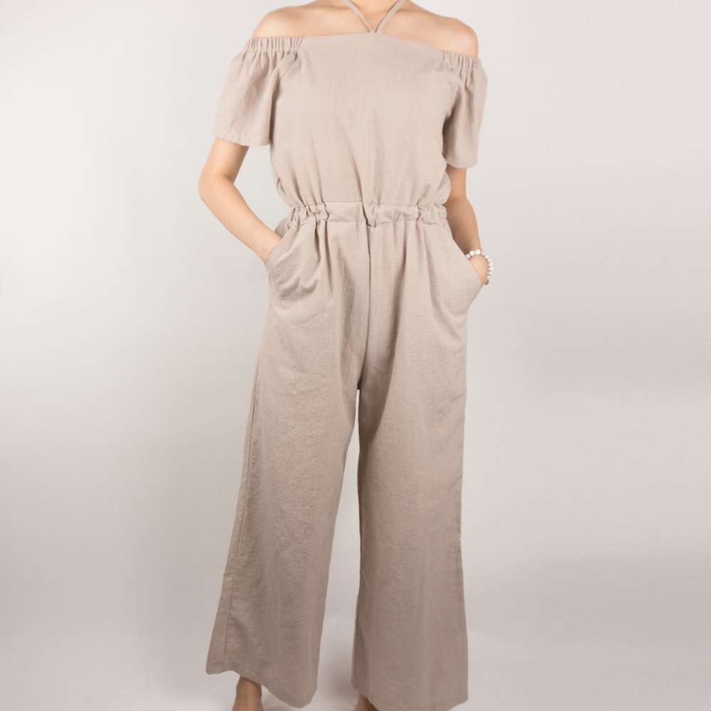 Light Tan Off-Shoulder Jumpsuit